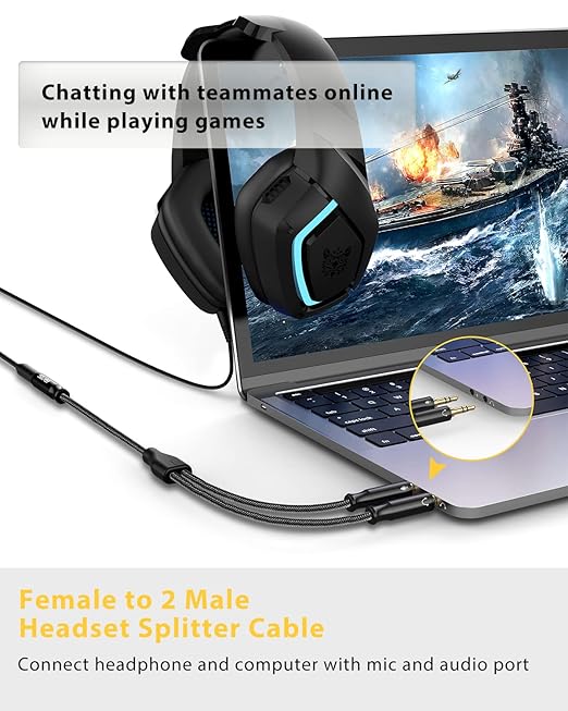 Headset Splitter Cable for PC 3.5mm Crystal-Nylon Braid Female to Dual 3.5mm - Image 2