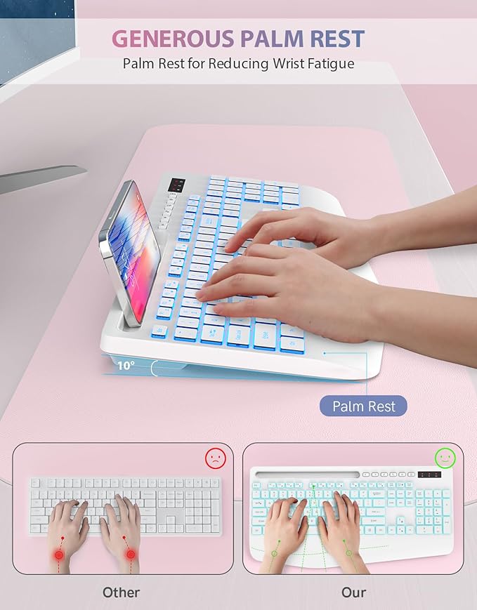 Trueque Wireless Keyboard with 7 Colored Backlits, Phone Holder, Wrist Rest - Image 3