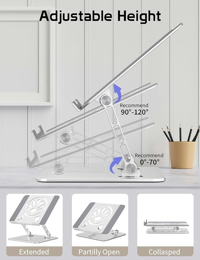 Aluminum Laptop Stand for Desk – Adjustable Ergonomic Laptop Riser, Foldable & - Image 5