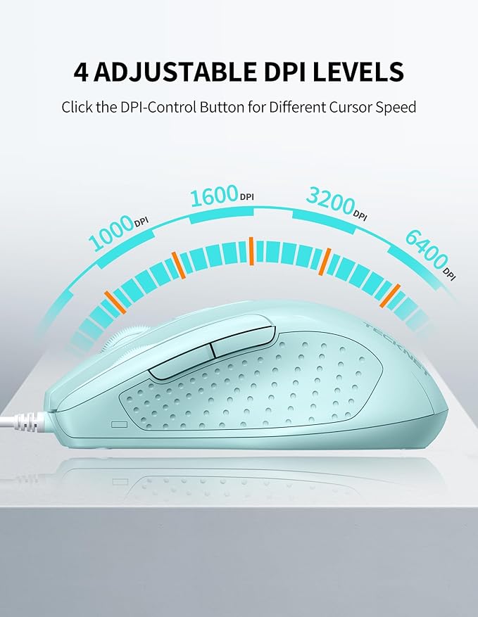 TECKNET Wired Mouse, 6-Button Corded - Image 2
