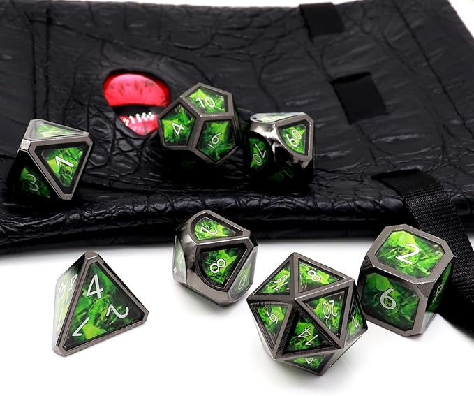Haxtec Metal Dice Set D&D Acid Splash Real Scene Black Green Polyhedral DND - Image 2