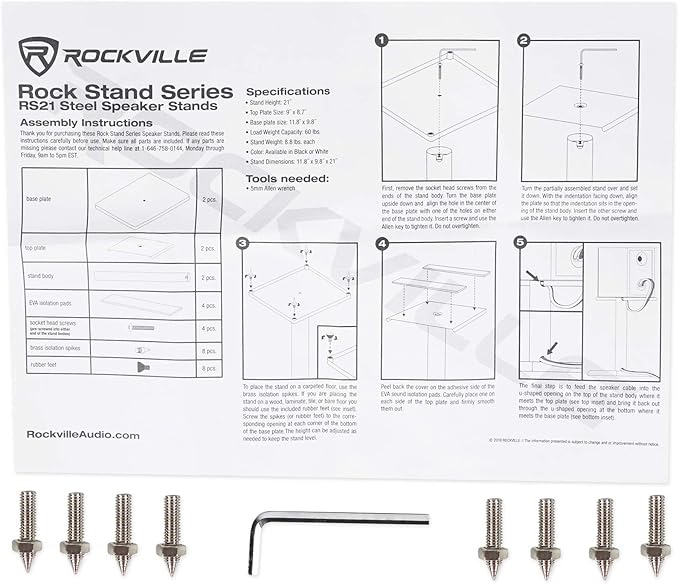 Rockville RS21B 21-Inch Steel Bookshelf Speaker Stands, 60 lbs Capacity - Image 8