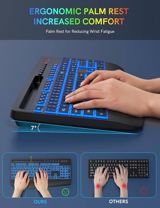 Trueque Wireless Keyboard with 7 Colored Backlits, Wrist Rest, Phone Holder - Image 3