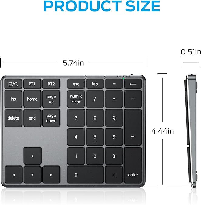 iClever Number Pad, Aluminum Wireless Number Pad - Image 6