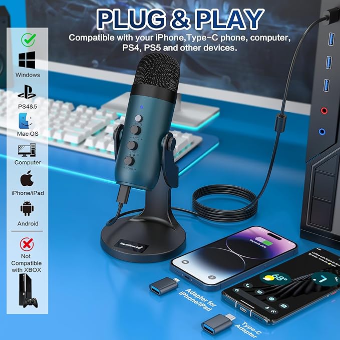 ZealSound USB Condenser Microphone, Computer PC Gaming Mic, Plug&Play - Image 2