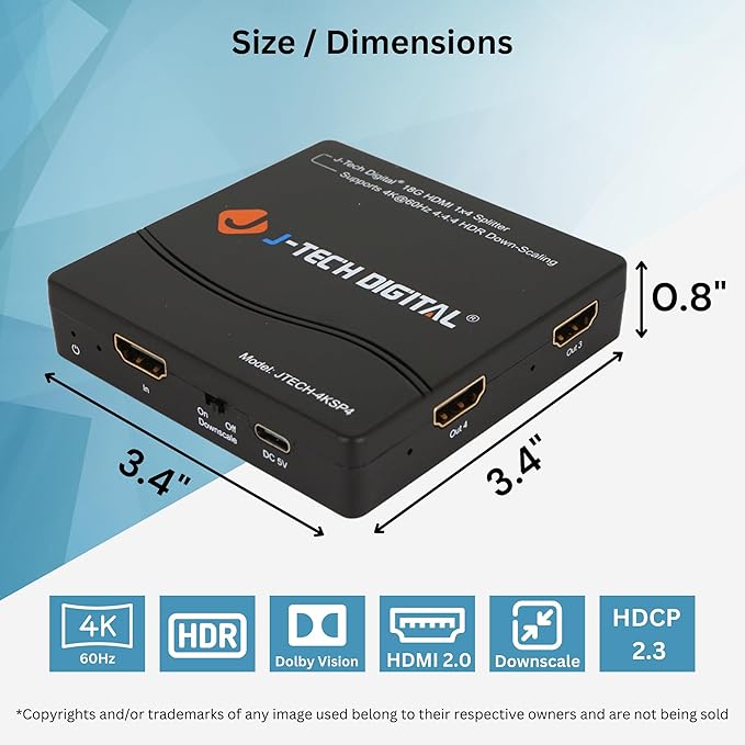 J-Tech Digital HDMI Splitter 4K 60Hz 1X4 Multi-Resolution Output HDMI 2.0 - Image 7