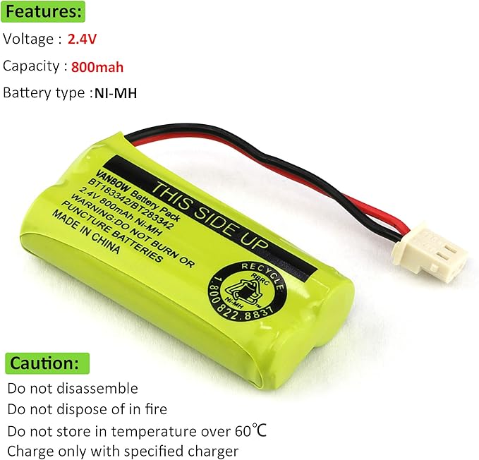 BT183342/BT283342 2.4V 800mAh Ni-MH Battery Compatible - Image 2