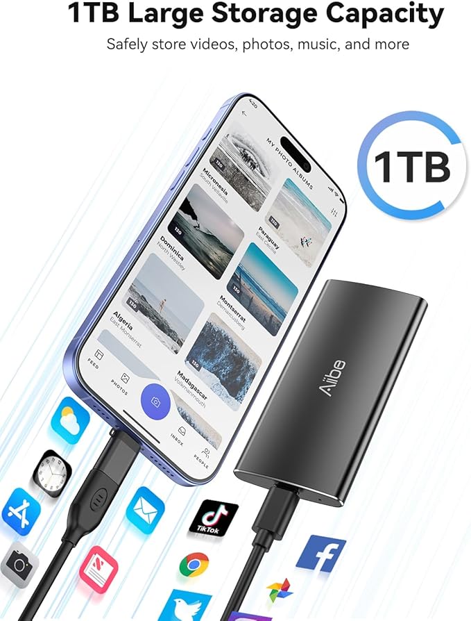 Aiibe 1TB External Solid State Drive USB C Portable SSD USB 3.2 Gen 2, 1TB - Image 4