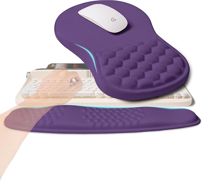 2-in-1 Ergonomic Set, Wave Rise Keyboard Wrist Rest and Massage Bulge Slope by KUOSGM