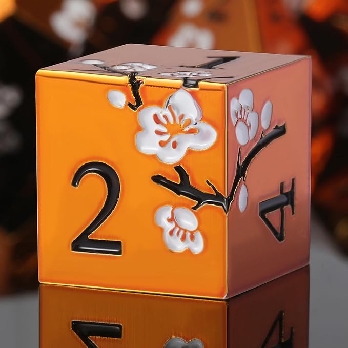 Orange Metal Dice D&D, DNDND 7 PCS Heavy Metallic DND Dice Set by DNDND