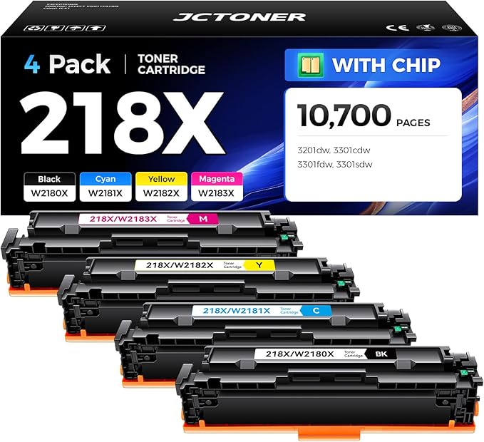 218X Toner Cartridge Set with chip 4-Pack High Yield Replacement by JCTONER
