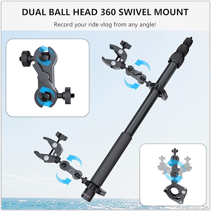 Motorcycle Camera Mount for Insta 360 x5, Adjustable GoPro Bike Extension Pole - Image 3