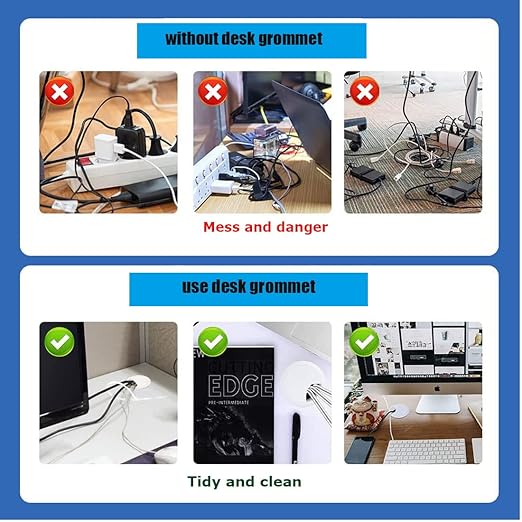 TuTuYa 6PCS Desk Grommet, Desk Cable Grommet 80mm Black Desk Cable Hole Covers - Image 9