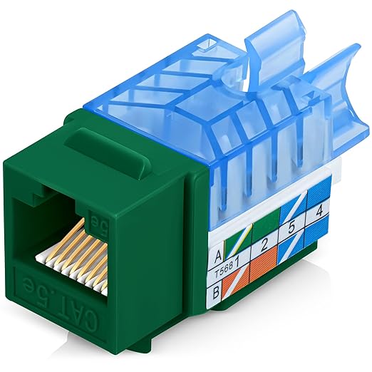 Everest 45° Angled RJ45 Cat5e Keystone Jacks 50-Pack in Green by EverestMediaSolutions