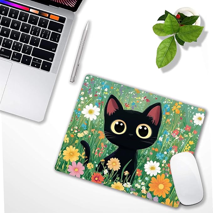 Cute Black Cat Floral Custom Mouse Pad - Image 6
