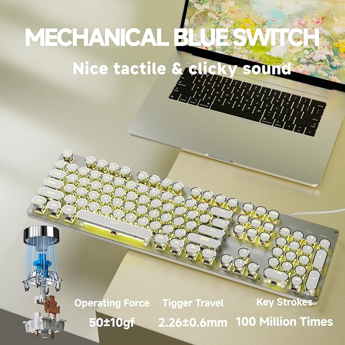 EWEADN TK100 Typewriter Style Wired Mechanical Keyboard, 104 Keys Aesthetic - Image 4