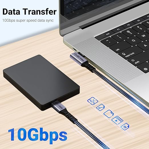 USB C 3.1 Data Cable 10FT 2 Packs, Right Angle 100W Gen 2 Fast Charging 10Gbps - Image 3