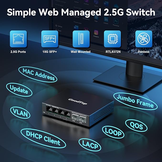 6 Port 2.5Gb Web Managed Switch, 4 x 2.5GbE Ports, 2 x 10G SFP+, Web Managed - Image 2