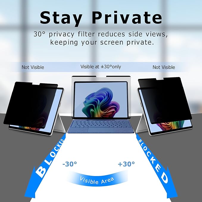 Adeway Magnetic Privacy Screen for Surface Pro 12 inch, Anti-Glare, 30° Side - Image 3