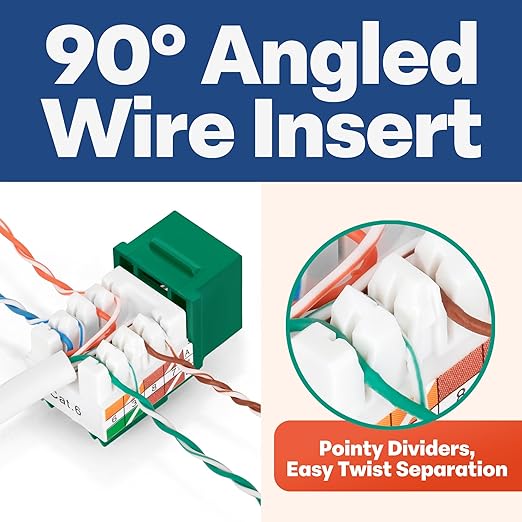 Everest 90° Angled RJ45 Cat6 Keystone Jacks 50-Pack in Green - Image 3