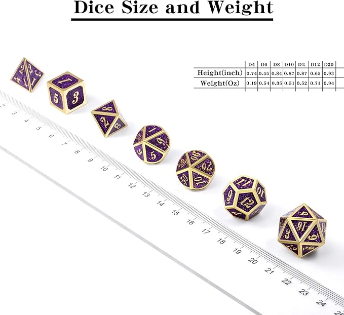 DNDND Glitter Purple Metal Dice Set, Solid Polyhedral DND Metallic Dice - Image 6