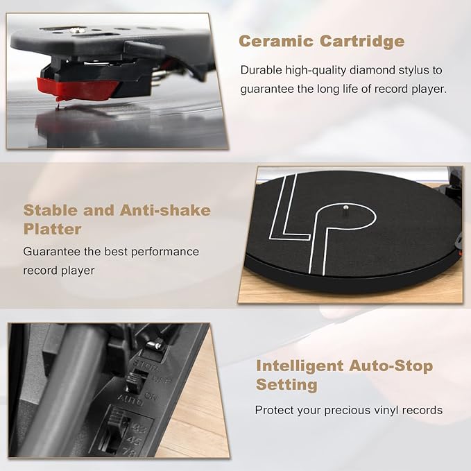 Vinyl Record Player 3-Speed Belt-Drive Turntable - Image 3