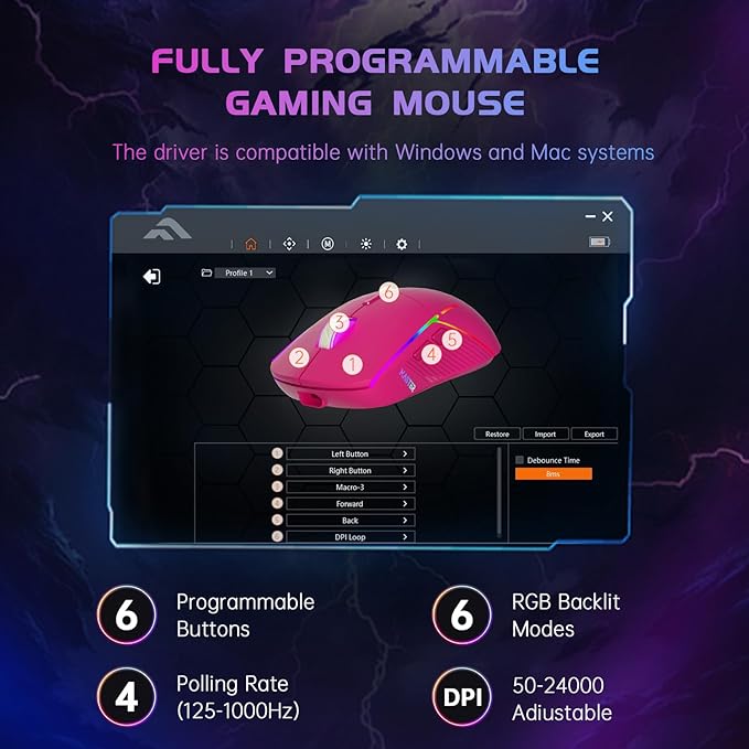 FFJ Wireless Gaming Mouse, 24000 DPI, Tri-Mode 2.4G/USB-C/Bluetooth 5.3 Gaming - Image 4