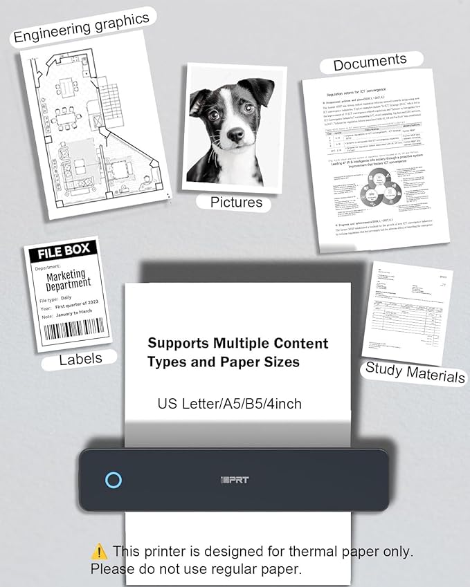 Inkless Portable Printer for Travel, 300DPI Wireless Thermal Printer Support - Image 5