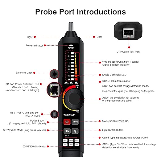 Rechargeable Network Cable Tester, WANLUTECH Tone Generator - Image 7