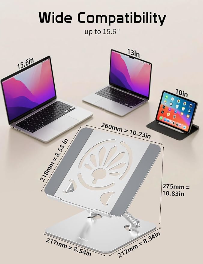 Aluminum Laptop Stand for Desk – Adjustable Ergonomic Laptop Riser, Foldable & - Image 6