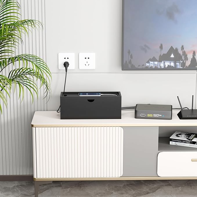 Bamboo Cable Management Box, Large Cord Organizer Box Cable Box to Hide Wires & - Image 7