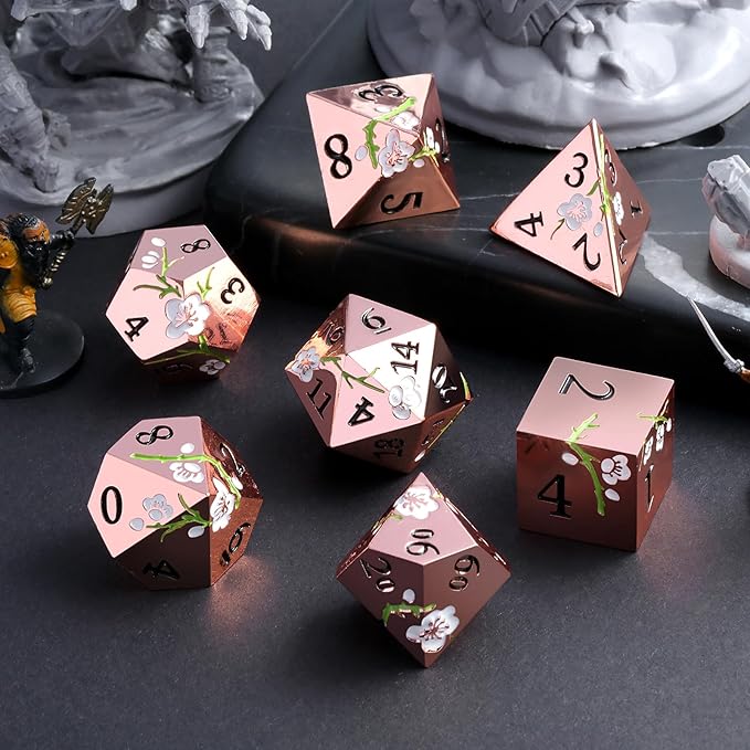 Metal Dice Set D&D, DNDND 7 PCS Flower Metallic DND Dice Set - Image 6