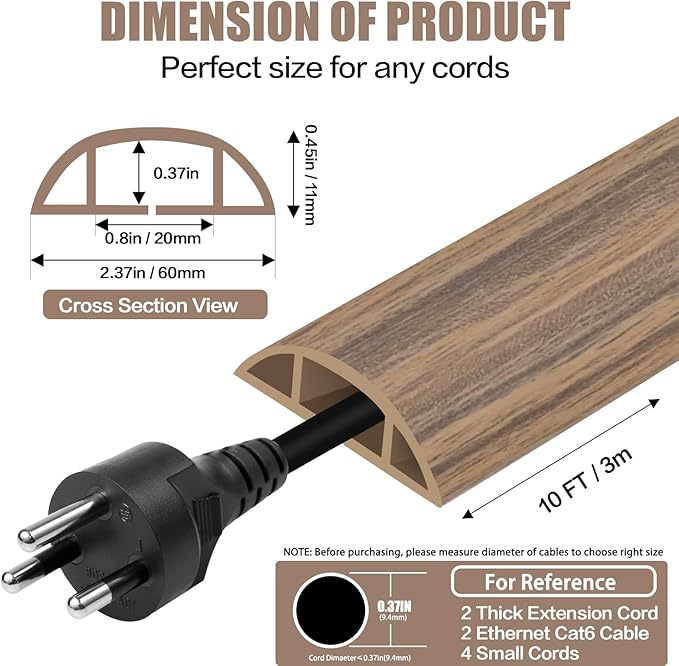 Floor Cord Cover Cavity 0.8"x0.37" Self Adhesive Cord Hider, 10FT Low Profile - Image 2