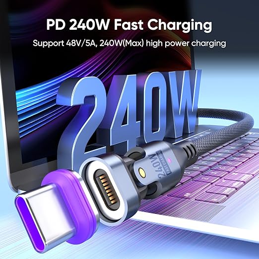 240W Rotating USBC to USB C Magnetic Data Cable, 3ft - Image 3