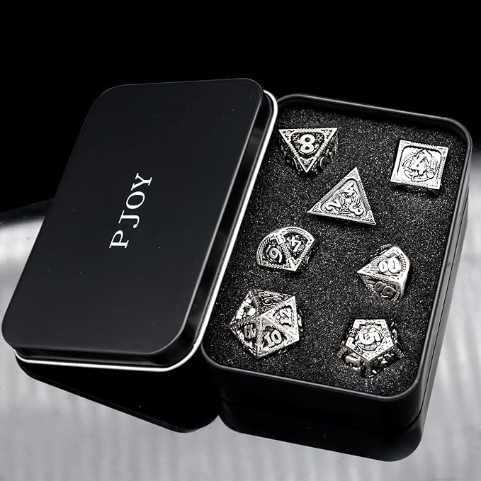 PJOY Metal DND Dice Set Antique Silver Dragon Scale D&D Polyhedral Dice - Image 5