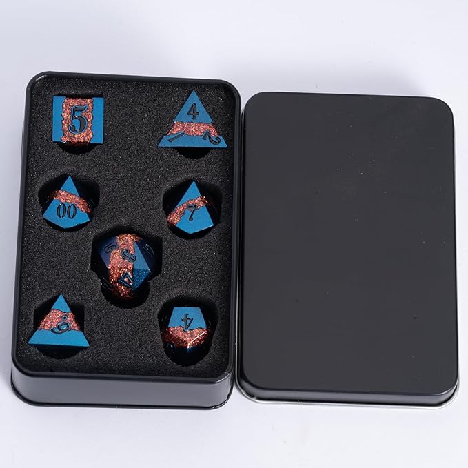 Large Stripe Metal Dice DND, Metallic Solid Crack Glittrer Dice Set - Image 5