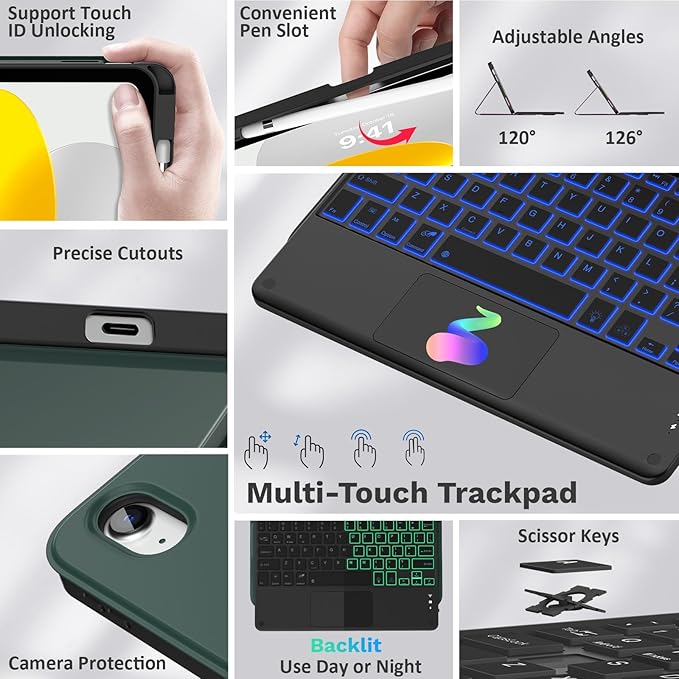 MoKo Touch Keyboard Case for iPad 11th Generation 11 inch 2025, iPad 10th - Image 3