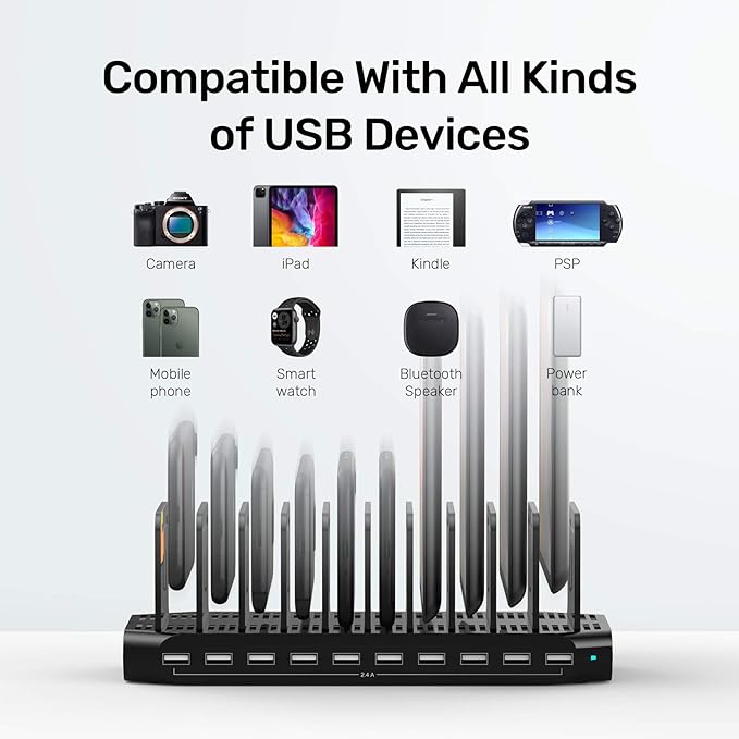 【5PCS】 Unitek USB Charging Station, 10 USB Fast Ports Charge Docking Station - Image 5