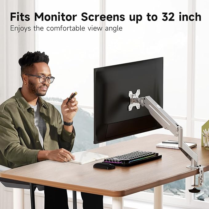 Suptek Single Monitor Mount Stand, Gas Spring Monitor Arm Desk Mount Fully - Image 4