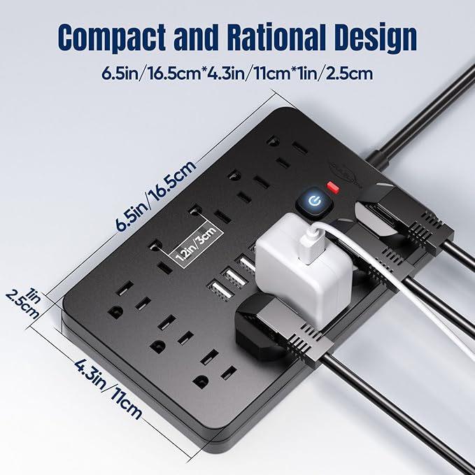 10 FT Flat Plug Surge Protector Power Strip, 11 Multiple AC Outlets - Image 4