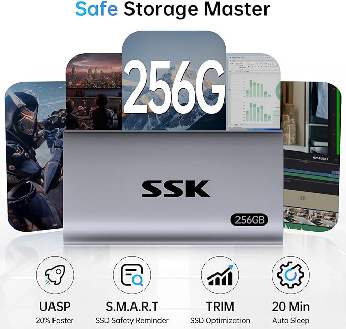 SSK 256GB SSD External Hard Drive, Portable SSD Up to 550MB/s Fast Solid State - Image 4