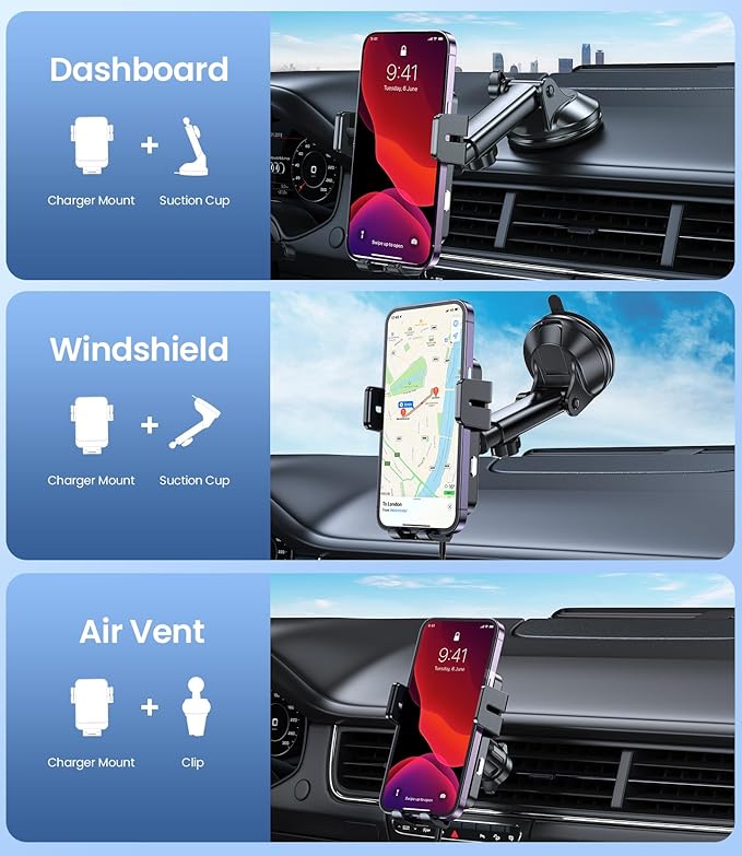Wireless Car Charger, MOKPR 15W Fast Charging Auto-Clamping Car Mount Universal - Image 2