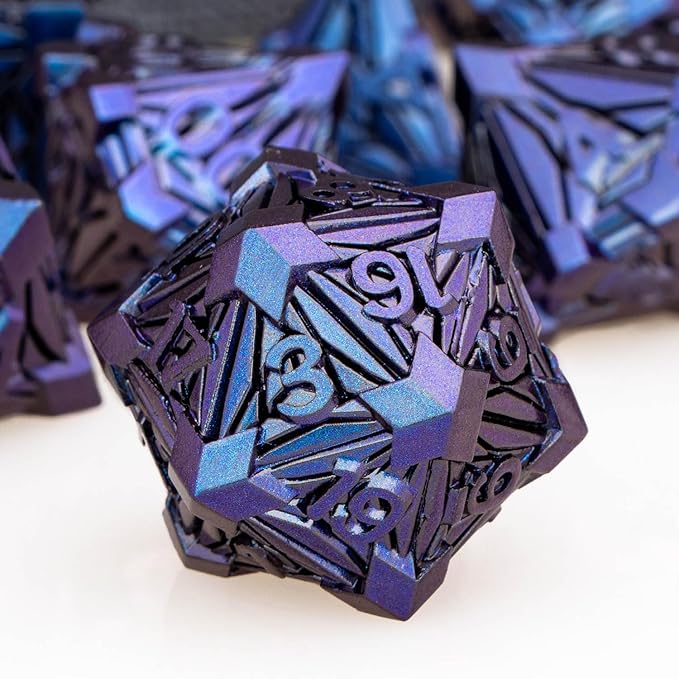7PCS Metal DND Dice Set with Box, Debris RPG Blue Purple D and D Dice by ORIFANTOU