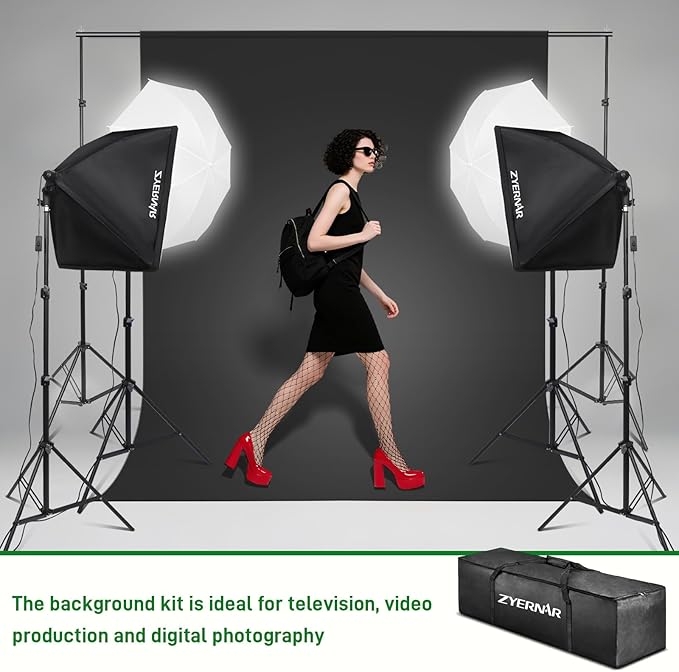 Photography Lighting kit with Backdrops, 8.5x10ft Backdrop Stands, Zyernar LED - Image 8