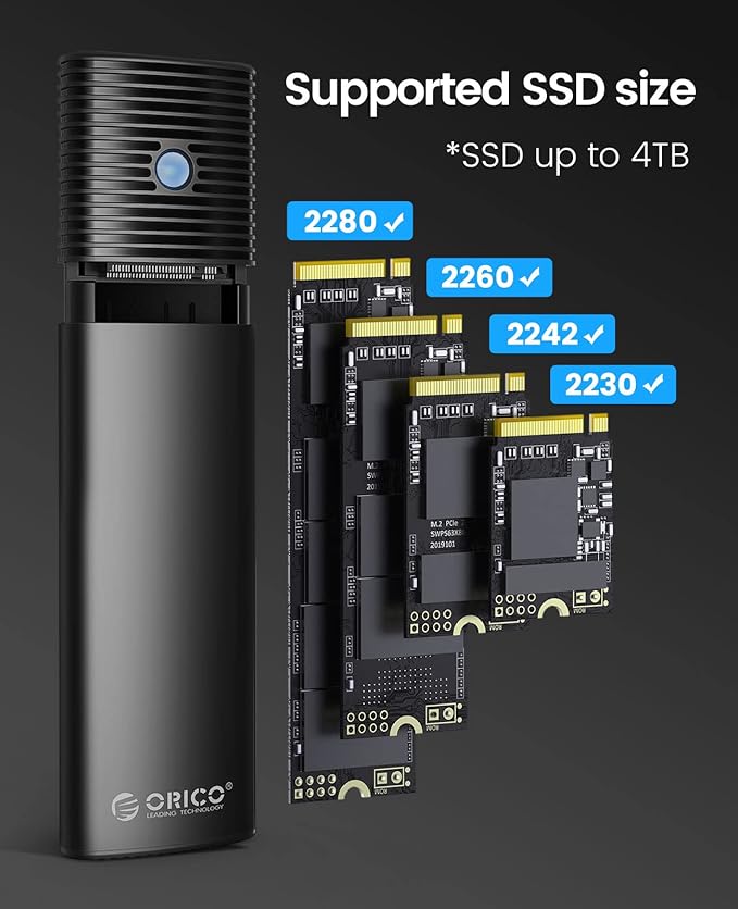 ORICO M.2 NVMe SATA SSD Enclosure Adapter Tool-Free, USB C 3.2 Gen 2 10Gbps NVMe - Image 5