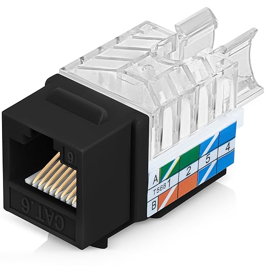 Everest 45° Angled RJ45 Cat6 Keystone Jacks 10-Pack in Black by EverestMediaSolutions