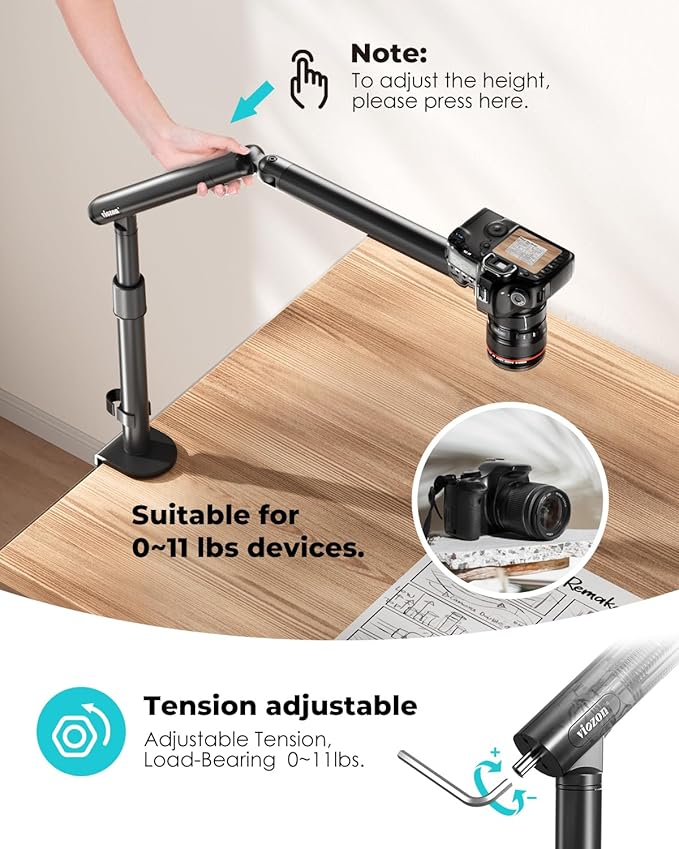 Viozon Overhead Camera Mount, Overhead Phone Stand, Flexible Aluminum Alloy - Image 4