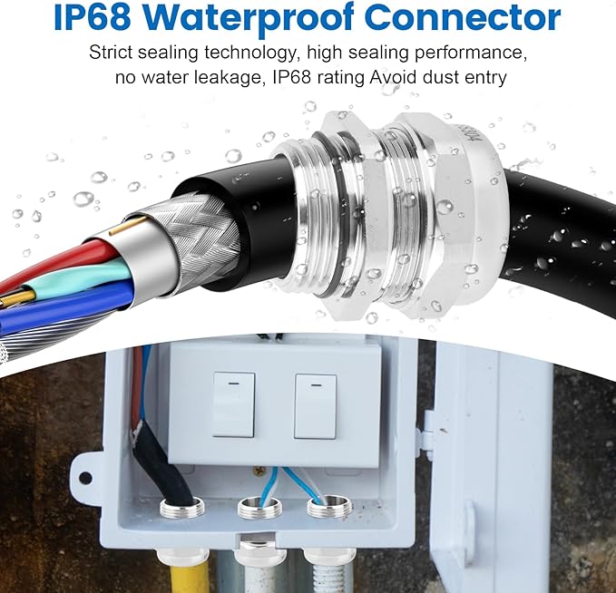 2 Pcs 1/2" NPT Stainless Steel Waterproof Cable Gland, IP68 Waterproof - Image 5
