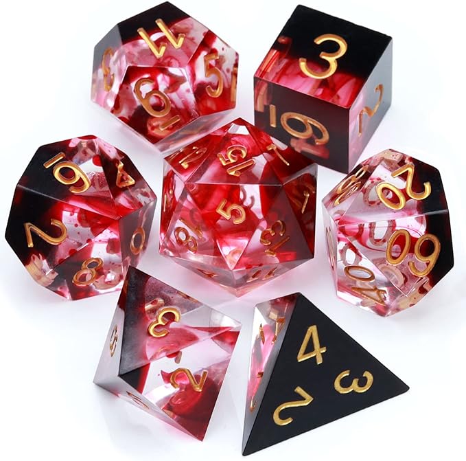 Haxtec Sharp Edge DND Dice Set Red Blood Swirls Resin Dice D&D Dice - Image 2