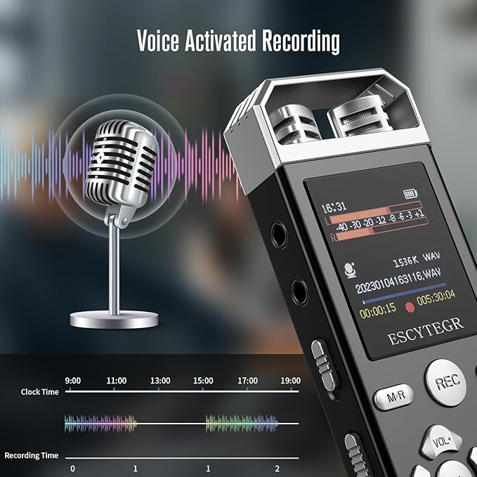 80GB Digital Voice Activated Recorder 1536KBPS Audio Voice Recorder - Image 2